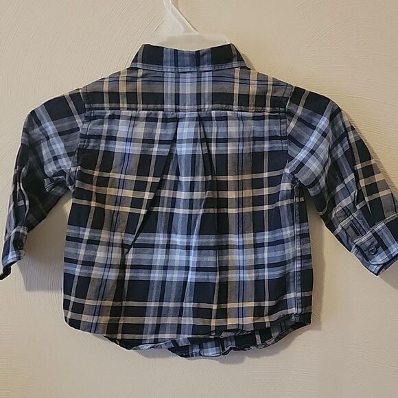 JANIE AND JACK BLUE AND TAN PLAID DRESS SHIRT, SIZE 12-18 MONTHS - Picture 4 of 4